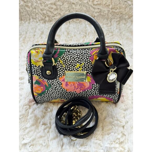 BETSY JOHNSON Mini Floral and Black White Polka Dot Satchel Crossbody Handbag - Picture 14 of 16
